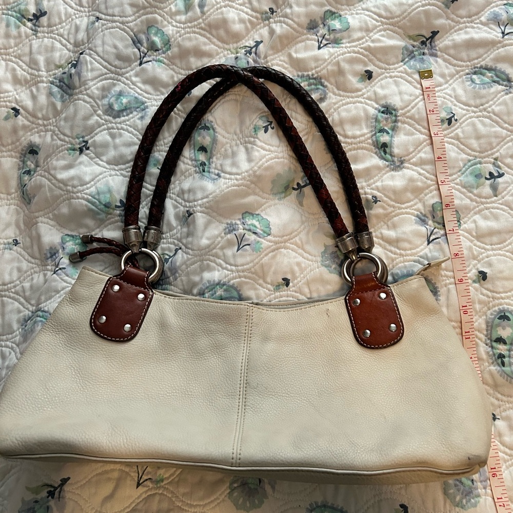 Fossil Cream and Brown Leather Shoulder Bag